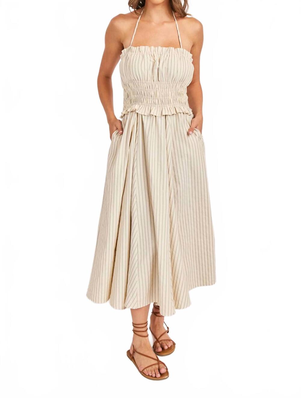 NEW SADIE & SAGE classic beauty striped midi dress in cream black
